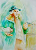 "Street Musician with Pigeon" framed 31" x 38", $475